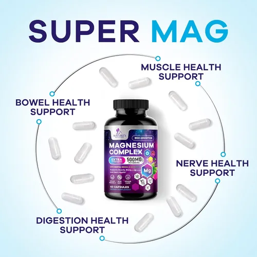 Vista 5 de Suplemento de complejo de magnesio – Magnesio 500 mg por porción – Mezcla 4 en 1 de alta absorción – Glicinato de magnesio 100% quelado con malato