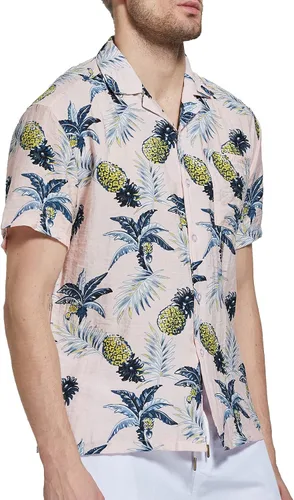Vista 3 de Janmid Camisas hawaianas florales de manga corta con botones para hombre