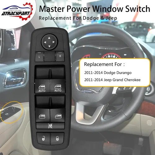 Vista 4 de Interruptor maestro de ventanilla eléctrica 3 PINES + 8 PINES Verificación requerida Reemplazo para Dodge Durango 2011 – 2014, Jeep Grand