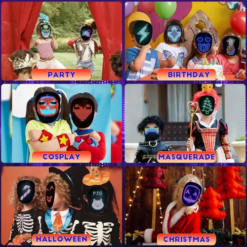 Vista 6 de COOLGUARDER - Máscara LED con detección de gestos, máscara facial transformadora con luz para fiesta de disfraces de Halloween y Navidad