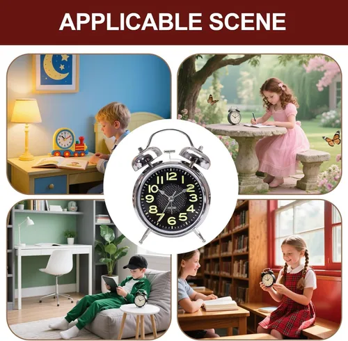 Vista 5 de Reloj despertador antiguo vintage silencioso de 3 pulgadas