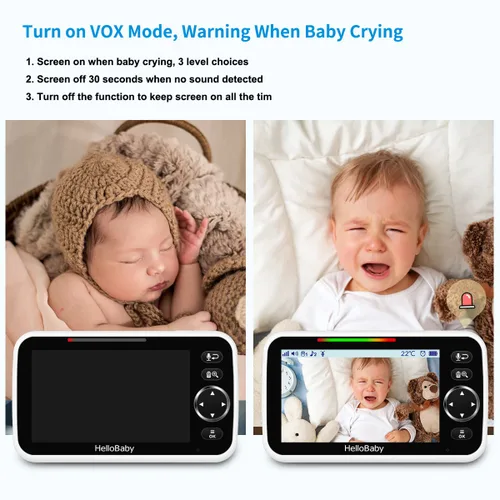 Vista 7 de HelloBaby Monitor de bebé sin WiFi con clip para cuna, pantalla IPS de 5 pulgadas y batería de 30 horas, monitor de bebé con cámara y audio, montaje
