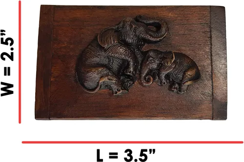 Vista 6 de Design by UnseenThailand - Caja de madera de teca tailandesa vintage con elefantes, 100% hecha a mano (elefante de madera)