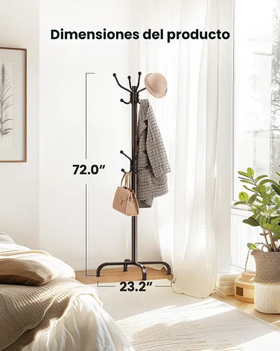 Vista 6 de Pipishell Perchero con 14 ganchos, soporte de perchero independiente para entrada, pasillo, dormitorio y oficina, árbol de abrigos de metal