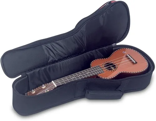 Vista 4 de Crossrock Bolsa de ukelele soprano con correa acolchada y acolchada de 0.394 in en negro y rojo (CRSG106SUBR)