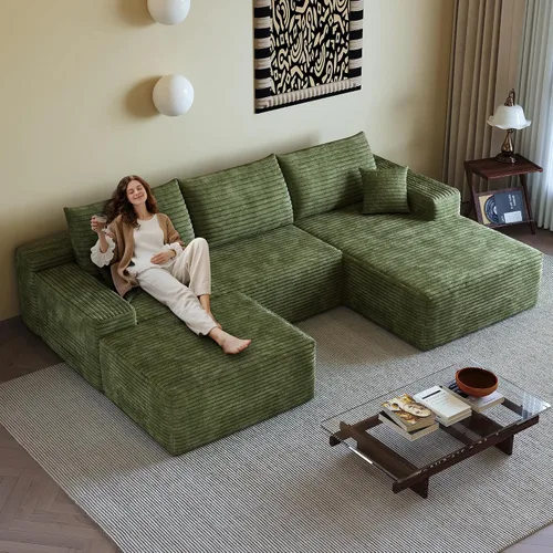 Vista 2 de Sofá modular, sofá modular en forma de U, sofá seccional con otomana, moderno y minimalista, asiento profundo, sofá esquinero para sala de estar