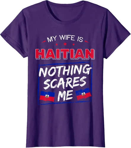 Vista 8 de My Wife Is Haitian Republic of Haiti Heritage Roots - Camiseta con bandera, Negro, S