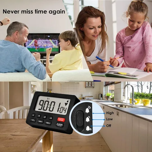 Vista 3 de Jayron Temporizador digital de escritorio de cuenta regresiva para cocina, cronómetro, conteo, agujero magnético para colgar, alarma fuerte