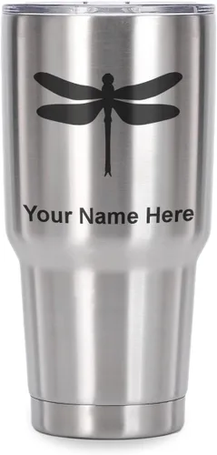 Vista 40 de LaserGram Vaso aislado al vacío de 20 onzas, libélula, grabado personalizado incluido (negro)