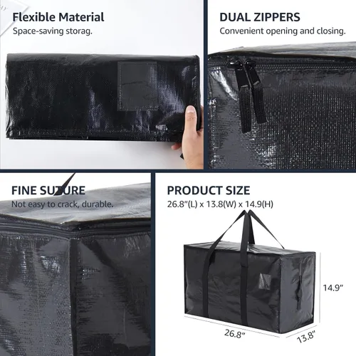 Vista 7 de Bolsas de mudanza resistentes extra grandes, cajas de mudanza, suministros de mudanza esenciales, contenedores de almacenamiento azules con tapas
