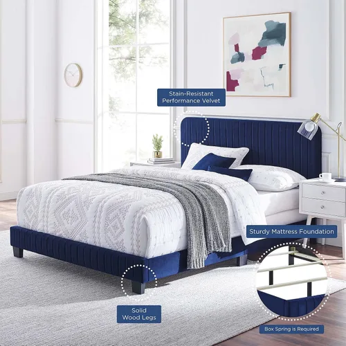 Vista 8 de Modway Celine - Cama Queen de terciopelo copetudo con canal en color azul marino