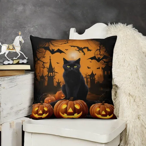 Vista 15 de Funda de almohada de calabaza, fantasma, espeluznante, telaraña, calavera, murciélagos, fundas de almohada decorativas, fundas de almohada rústicas