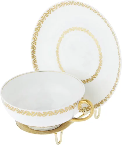 Vista 3 de Bard's Soporte para taza y platillo en tono dorado brillante, 3 pulgadas de alto x 2.75 pulgadas de ancho x 4 pulgadas de profundidad
