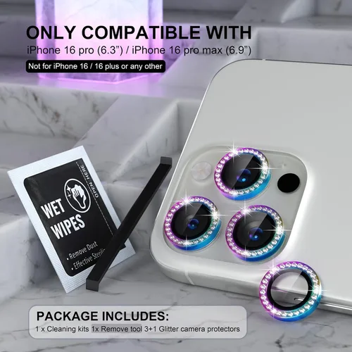 Vista 272 de Choiche Compatible para iPhone 16 Pro/iPhone 16 Pro Max Protector de Lente de Cámara, Vidrio Templado 9H Protector de Pantalla de Cubierta de Cámara
