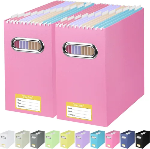 Vista 48 de BALEINE Caja organizadora de archivos, organizador de carpetas de archivos de cartón con asa para tamaño carta, caja de archivos plegable portátil