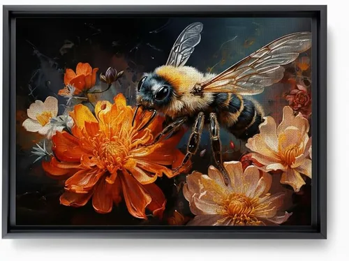 Vista 2 de StoreUSA97 Arte de pared floral de abejorro, impresión mágica en lienzo botánico, ilustración de retrato de abeja encantada, póster de jardín