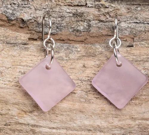 Vista 15 de Delicate Diamond Sea Glass Earrings, Beach Glass Earrings for Women by EcoSeaCo, using sustainable, recycled and repurposed material. Handmade