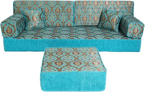 Vista 7 de arabicsofa Cojín de suelo árabe turquesa - Juego de sofá Jalsa con almohadas, sofá tradicional oriental para el suelo, sofá otomano