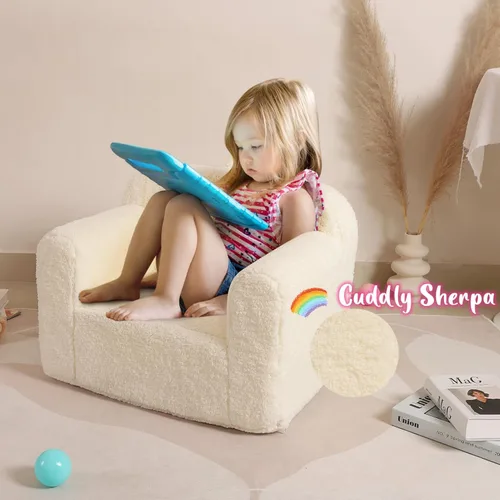 Vista 4 de MOMCAYWEX Silla de Sherpa Suave y Acogedora para Niños, Silla de Espuma Acogedora para Niños Pequeños para Niños y Niñas, Crema