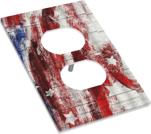 Vista 3 de Cubiertas decorativas para placa de interruptor, bandera estadounidense, receptáculo de 1 banda, placa de pared dúplex, cubierta de interruptor