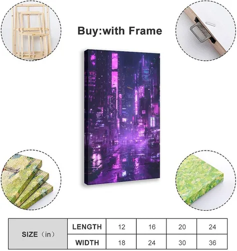 Vista 2 de XAHOR Póster de pared futurista retro neón – Lienzo de paisaje nocturno Cyberpunk – Impresión de arte digital para el hogar moderno, póster