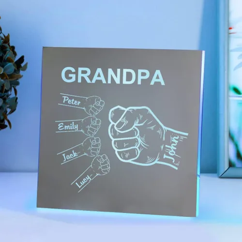 Vista 7 de Espejo personalizado con nombre del puño, letrero del día del padre, espejo acrílico personalizado de 1 a 10 nombres, espejo de pared para abuelo