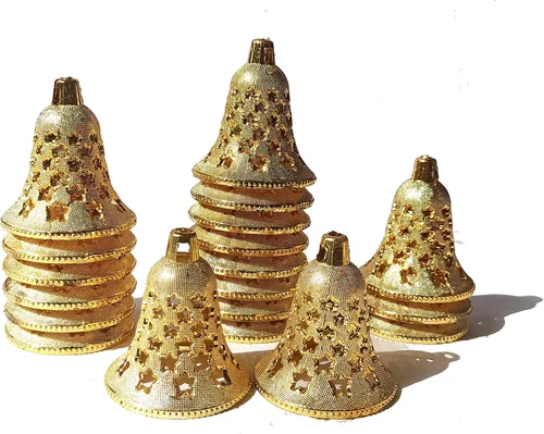 Vista 6 de Campanas decorativas de plástico para decoración del hogar, adornos colgantes de Navidad para manualidades de 2.5 pulgadas (12)