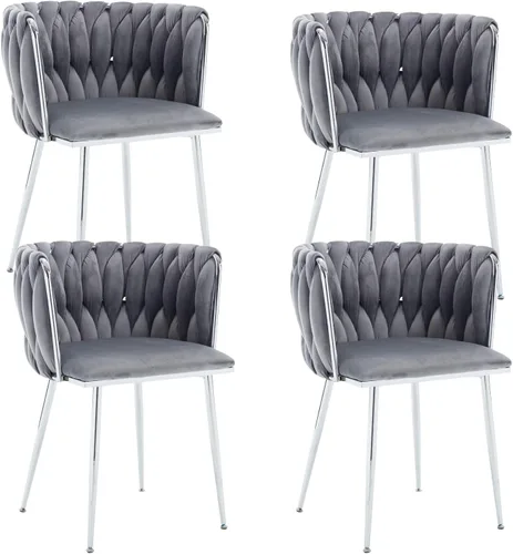 Vista 10 de Juego de 2 sillas de comedor de terciopelo, sillas tapizadas tejidas para sala de estar, sillas modernas de cocina y comedor, sillas decorativas
