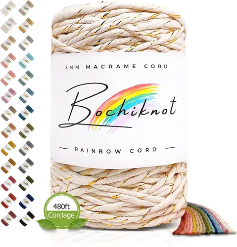 Vista 25 de BOCHIKNOT Cordón de macramé de 3 mm x 302 m - Cordón de macramé de hebra única para colgantes de pared, perchas de plantas - Cordón de macramé de 3