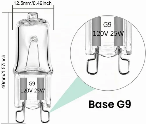 Vista 2 de Bombilla halógena G9 de 25 W para horno de microondas Whirlpool, Whirlpool sobre la estufa de microondas, repuesto W10709921 (paquete de 4)