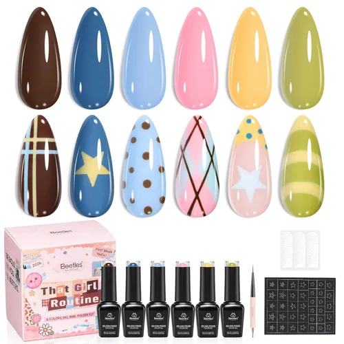Vista 36 de Beetles - Juego de esmaltes de gel azul, Ocean Range, juego de 6 colores de esmalte de uñas de gel azul A - Azul Ocean Range