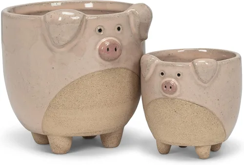 Vista 2 de Abbott Collection - Maceta de gres con cerdito en patas - Grande (4" H)