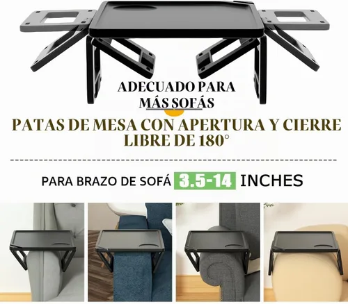 Vista 7 de Smatdecis Bandeja de brazo para sofá, mesa de clip para brazos, mesa de bandeja para reposabrazos adecuada para bebidas caseras, comida rápida, Negro