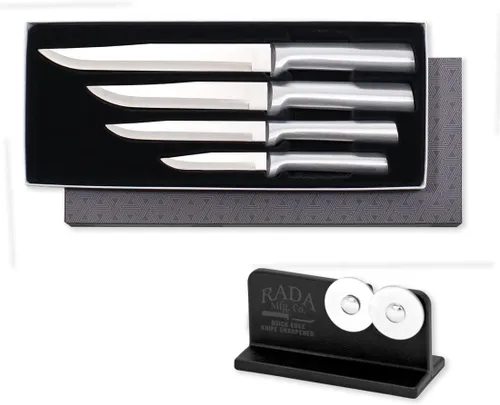Vista 7 de Rada Juego de regalo de registro de boda de cubiertos (G204), juego de cuchillos de 4 piezas con afilador de borde rápido (R119), mango negro