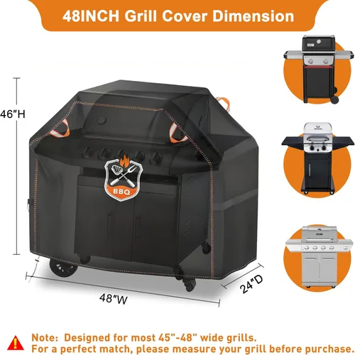 Vista 2 de Funda universal para parrilla de 48 pulgadas para parrilla al aire libre, impermeable, resistente a la intemperie, resistente a la decoloración