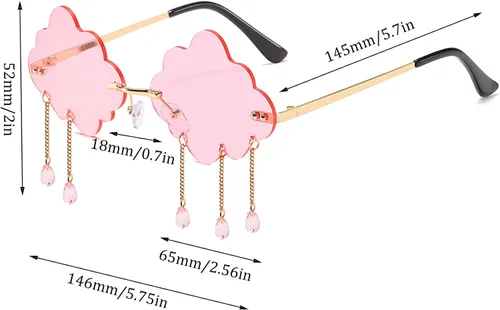 Vista 3 de ayigu Rimless Cloud Sunglasses for Women Men Tassel Cute Sunglasses Fashion Vintage Cloud Shaped Glasses 90s Disco Glasses
