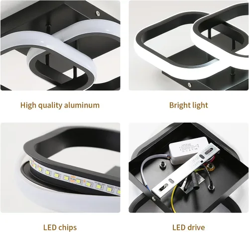 Vista 7 de Lámpara de techo LED moderna, 9 pulgadas, cuadrada, 6500 K, blanco frío, negro, mini lámpara de techo para pasillo, dormitorio, cocina, balcón