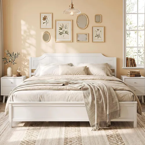 Vista 26 de GIANTEX Twin Size Wooden Bed Frame with Headboard, Wood Slat Support Farmhouse Platform Bed with Heavy Duty Mattress Foundation, Under-Bed