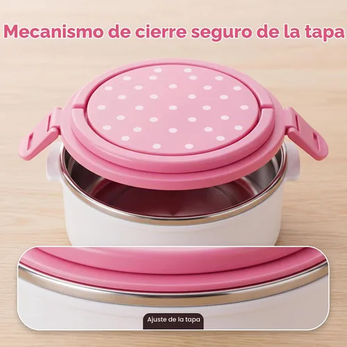 Vista 5 de Aramox Caja de almuerzo térmica de aislamiento de acero inoxidable de 2 capas Contenedor de comida Caja de almuerzo de compartimento caliente Cajas