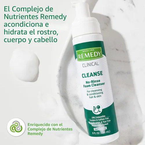 Vista 3 de Medline Remedy Limpiador clínico de espuma sin enjuague, aroma a vainilla (8 onzas líquidas), champú sin enjuague y limpiador corporal para pieles