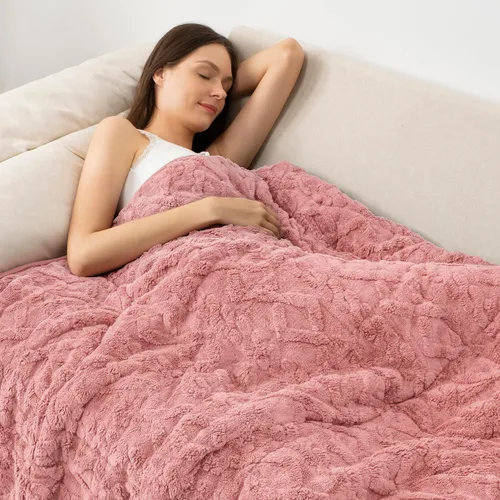 Vista 13 de Wemore Manta con peso de forro polar Sherpa para adulto, 10 libras de doble cara, acogedora y esponjosa, manta ultra mullida con parte superior