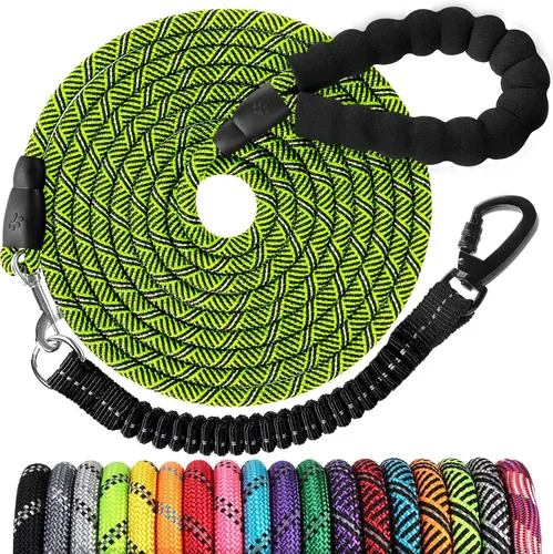 Vista 17 de Correa de perro de cuerda de 3 pies: correa resistente con gancho giratorio bloqueable, hilos reflectantes, bungee y asa acolchada - Correa