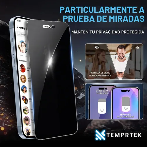Vista 9 de TEMPRTEK+ 2 Pack para iPhone 14 Pro Protector de Pantalla de Privacidad, Vidrio Templado Antiespía, Resistencia a Rayaduras y Huellas Digitales