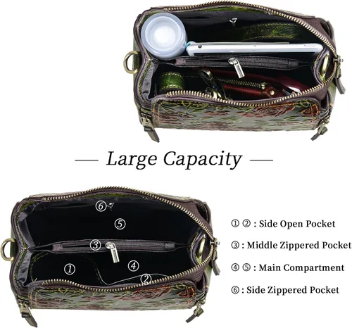 Vista 4 de LETEULO Bolso cruzado para mujer, bolso de mano de cuero con asa superior, estilo vintage