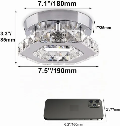 Vista 7 de Mini lámpara de techo LED de cristal, lámpara colgante moderna, semiempotrada, iluminación de techo de cristal para pasillo, escalera, cocina