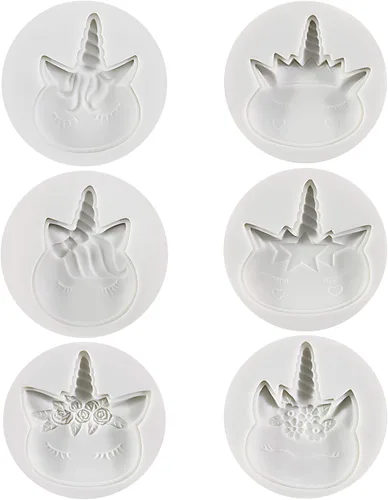 Vista 3 de FUNSHOWCASE Moldes de silicona con cara de unicornio arcoíris, 6 unidades, 2.1 pulgadas de alto
