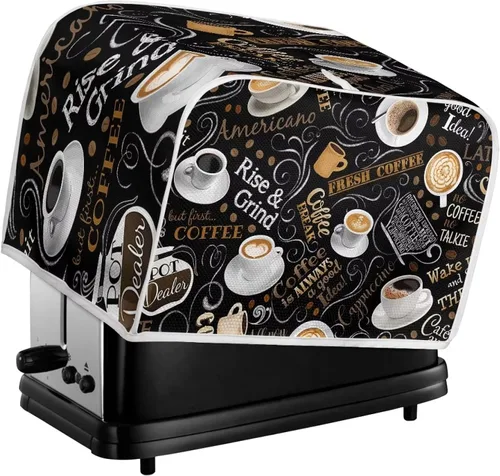 Vista 6 de Cubierta de tostadora de 2 rebanadas para cocina, tamaño universal, para microondas, a prueba de polvo, para mujer Tema Café