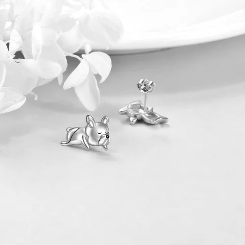 Vista 4 de Aretes de bulldog francés de plata de ley 925 con diseño de perro de animales lindos regalos para mujeres
