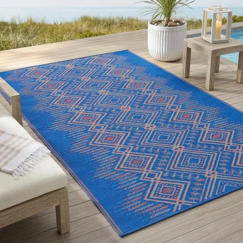 Vista 26 de Fab Habitat - Alfombra de exterior azteca, impermeable, resistente a la decoloración, sin arrugas, plástico reciclado de primera calidad, a rayas
