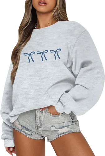 Vista 16 de Sudadera casual de manga larga para mujer, cuello redondo, ajuste holgado, tallas S-3XL